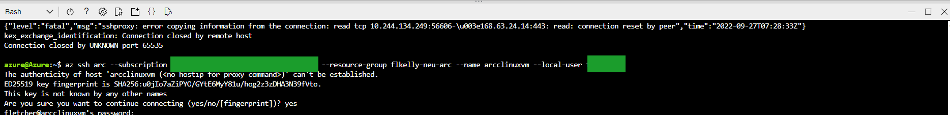Connect via portal to linux Azure Arc machine is successful